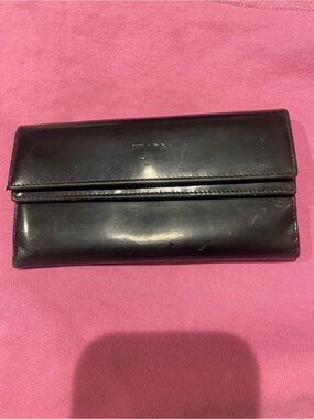 Prada Black Leather Continental Wallet